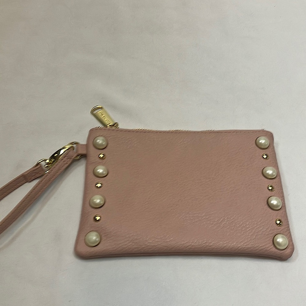 Steven Madden pink mini wristlet bag with pearls and gold studs 6x8 size bag
